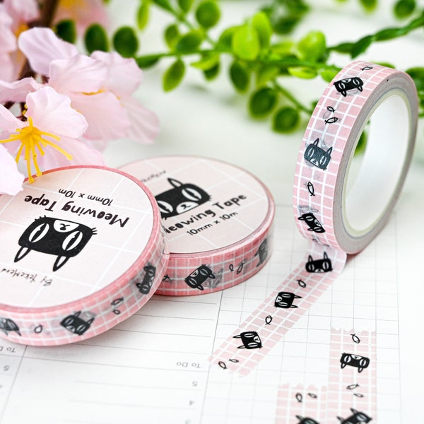 Black cat gifts cute kawaii washi tape cute washitape 10mm decorative tape cat lover stationery