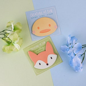 Kawaii sticky notes pad cute pastel sticky notepad bundle duck fox memo pads animal shaped sticky notepad