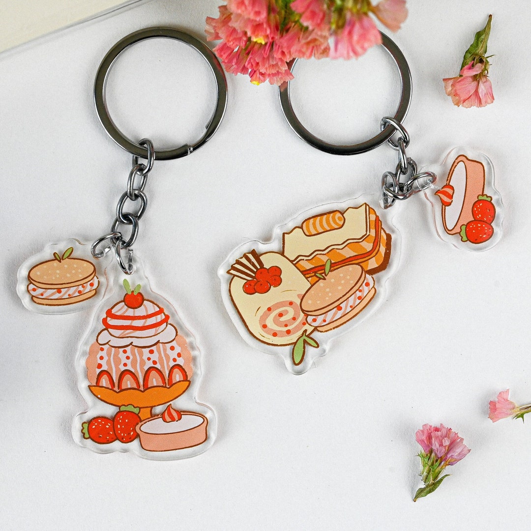 Sweet Keychains Cakes Keychain Charm Cute Acrylic Keychain Kawaii Foodie Gift Colorful ...