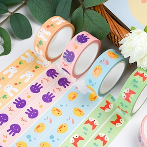 Ruban adhésif décoratif kawaii avec des animaux, pastel