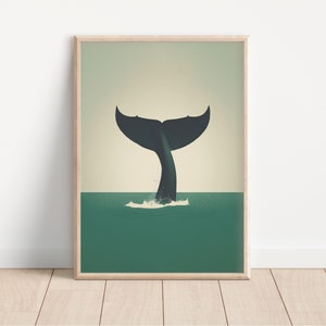 Whale Printable Poster, Minimalist Design, Whale Fin, Ocean Print, Digital Download, Animal Illustration, Gift Idea