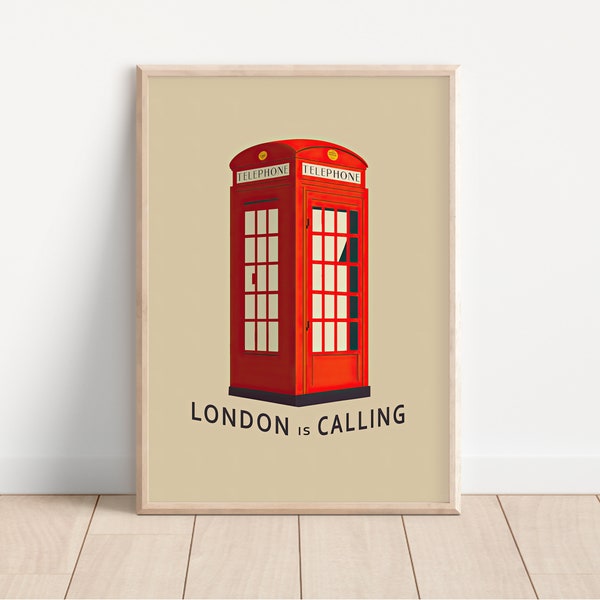 London Printable Poster, Red Telephone booth, London Wall Art, England Phone Booth, Minimalist Design, Digital Download, London is Calling