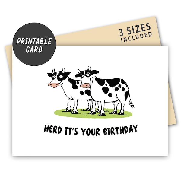 Printable Cow Birthday Card - Etsy