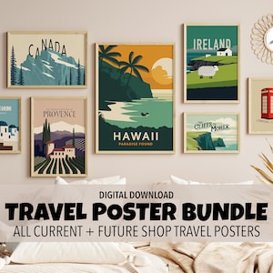 PAQUETE DE CARTELES DE VIAJE, Más de 30 carteles de viajes imprimibles, Arte de pared de galería minimalista, Descarga digital, Todos los carteles de viajes actuales y futuros