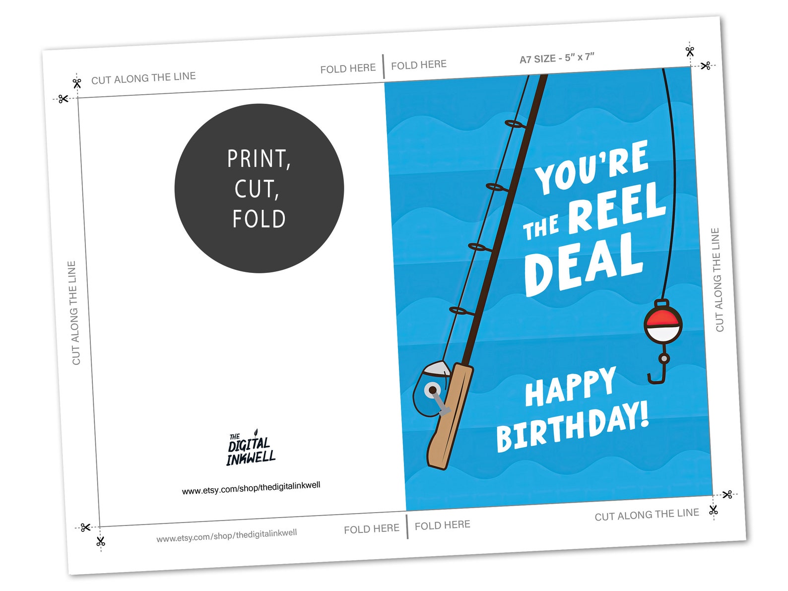 Printable Fishing Birthday Card - Funny Punny Greeting Card, Minimalist ...