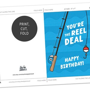Printable Fishing Birthday Card - Funny Punny Greeting Card, Minimalist ...