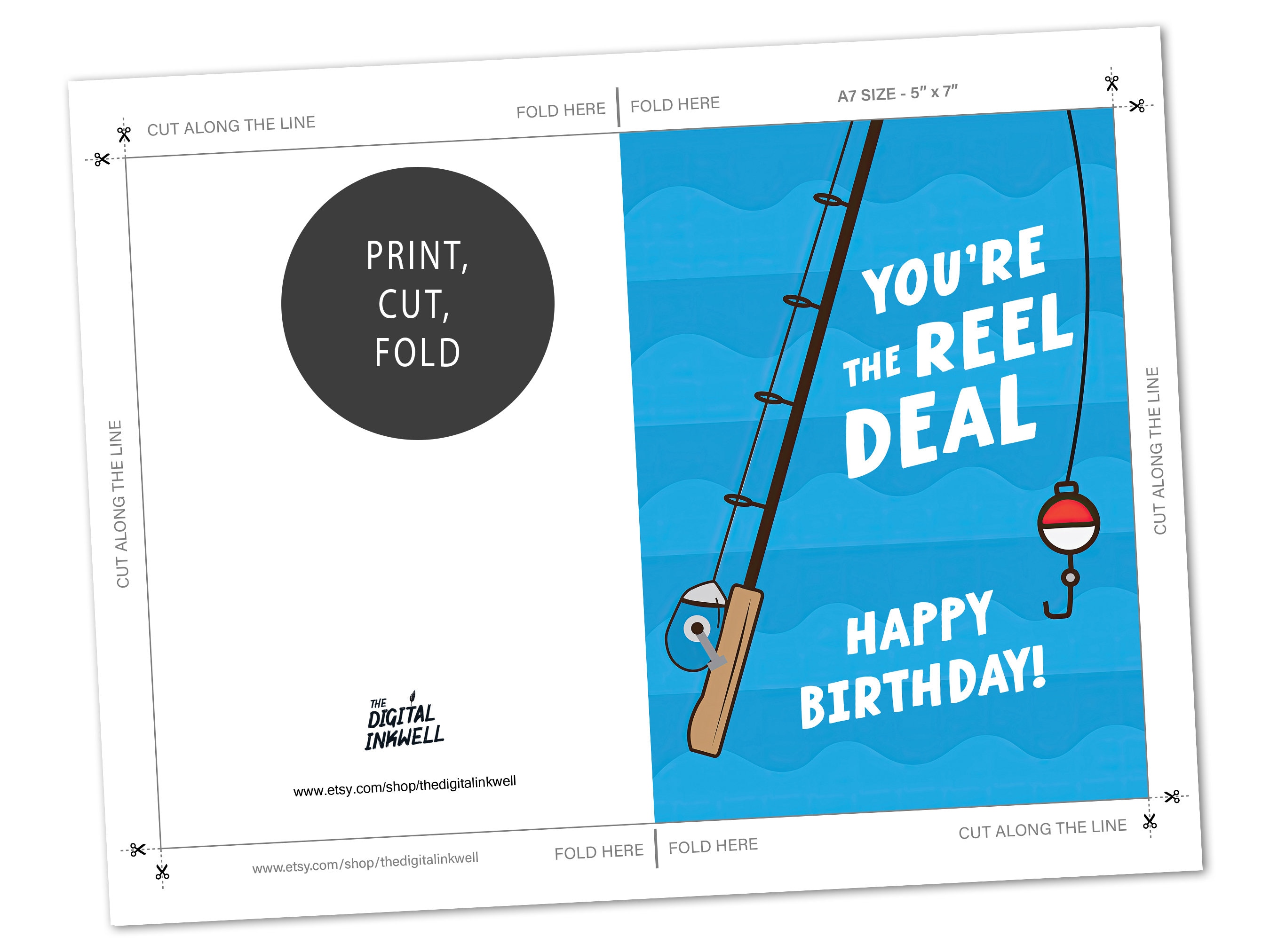 Printable Fishing Birthday Card - Funny Punny Greeting Card, Minimalist ...