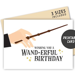 Druckbare Zauberstab Karte, Zauberstab Karte, minimalistisches Design, digitaler Download, WAND-erful Birthday