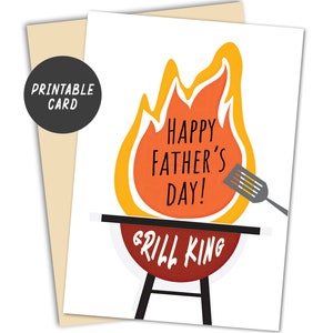 Printable Grill King Father&#39;s Day Card - Funny Greeting Card, Minimalist Design, Digital Download, King of the Grill