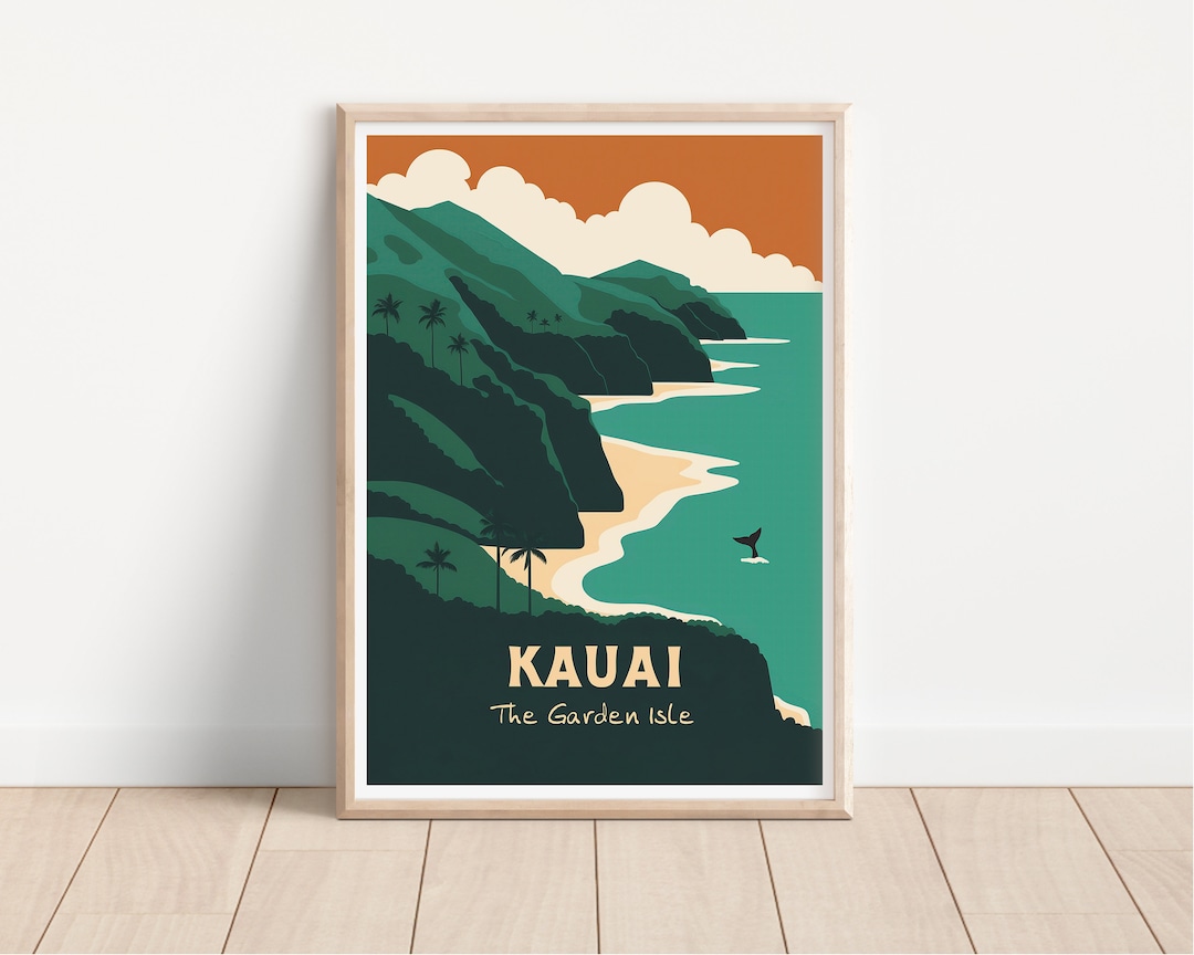 Kauai Printable Travel Poster, Hawaii Print, Minimalist Print, Wall Art ...