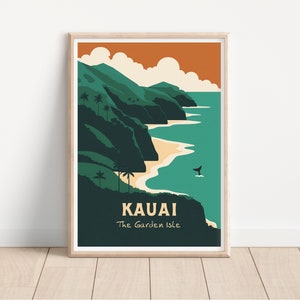 Affiche imprimable de voyage de Kauai, impression d&#39;Hawaï, impression minimaliste, art de mur, cadeau de voyage, idée de cadeau