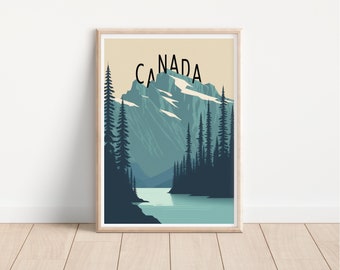 Canada Printable Travel Poster, Canadian Mountains Art, Wall Art, Minimalist Design, Digital Download, Travel Print, Gift Idea