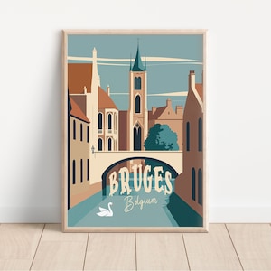 Bruges Printable Travel Poster, Minimalist Print, Belgium Wall Art, Travel Gift, Gift Idea