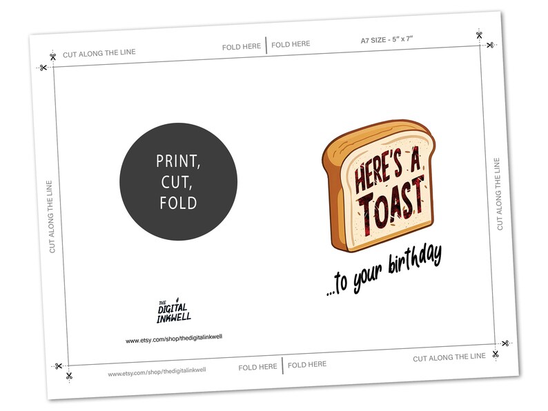 Printable Basic Toast Printable Birthday Toast Card - Funny Punny Greeting Card, Minimalist ...