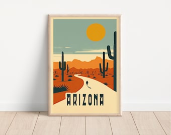 Arizona Reise Poster, Kaktus Kunst, minimalistisches Design, Wandkunst, digitaler Download, Wüste Print, Geschenkidee