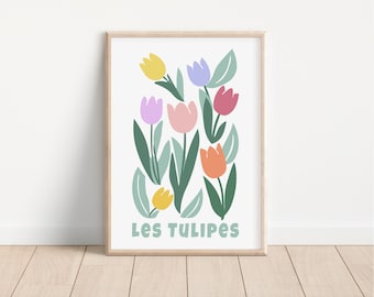 Boho Tulips Poster, Minimalist Flower Poster, Vintage Flower Print, Abstract Printable Flowers, Minimalist Design, Digital Download