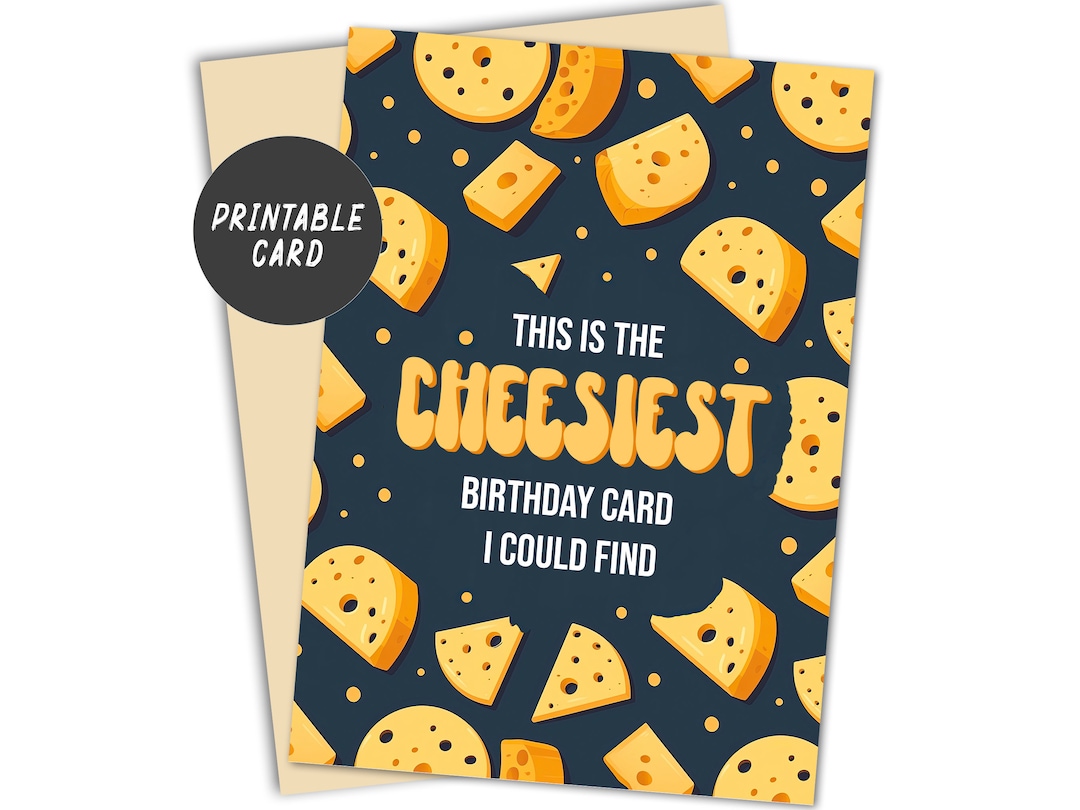 Printable Cheese Birthday Card Funny Punny Greeting Card, Minimalist
