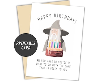 Printable Wizard Birthday Card, Funny Greeting Card, Minimalist Design, Digital Download, All You Have to Decide