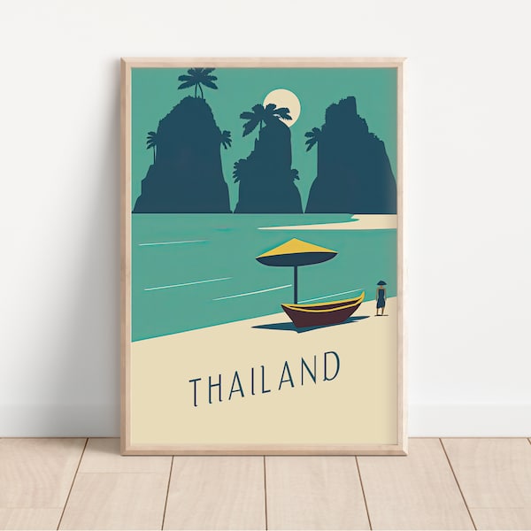 Thailand Printable Travel Poster, Maya Bay, Beach Scene, Minimalist Design, Wall Art, Travel Print, Gift Idea