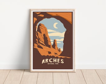 Arches Printable Travel Poster, Minimalist Design, Arches National Park Print, Utah Wall Art, Digital Download, Travel Print, Gift Idea