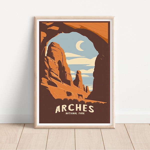 Arches Printable Travel Poster, Minimalist Design, Arches National Park Print, Utah Wall Art, Digital Download, Travel Print, Gift Idea