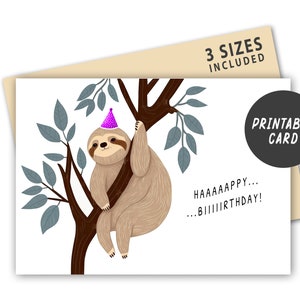 Druckbare Faultier Geburtstagskarte, Sofort Download, Digitale Geburtstagskarte, Happy Birthday