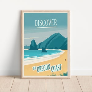 Oregon Coast Printable Travel Poster, Minimalist Design, Wall Art, Digital Download, Beach Print, Gift Idea