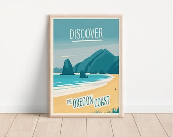 Cartel de viaje imprimible de la costa de Oregón, diseño minimalista, arte de pared, descarga digital, impresión de playa, idea de regalo
