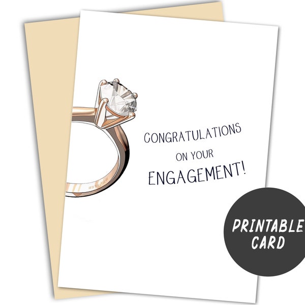 Printable Engagement Card, Instant Download, Ring Illustration, Minimalist Design, White Background, Congratulations On Your Engagement