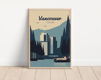 Vancouver afdrukbare reisposter, minimalistisch design, Canada Wall Art, digitale download, British Columbia print, cadeau-idee