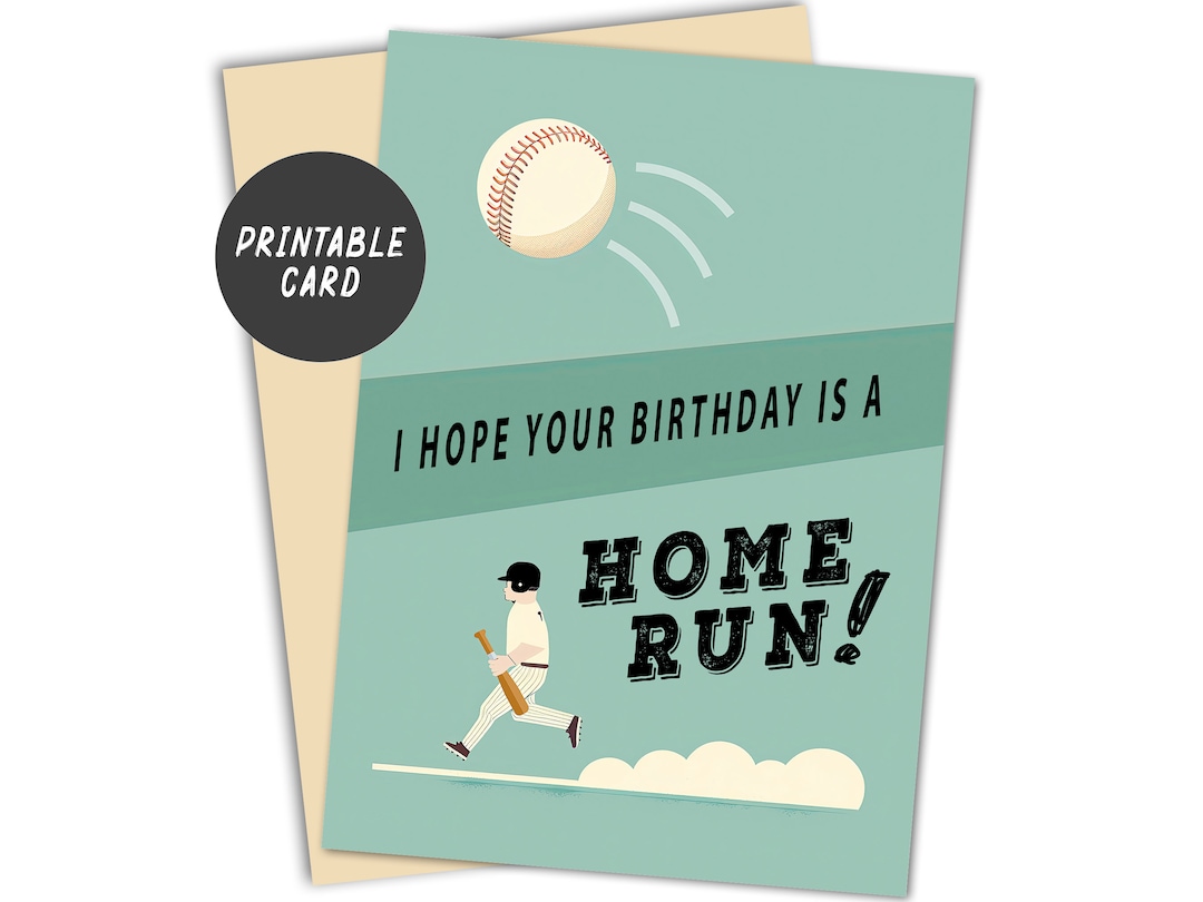 Printable Baseball Birthday Card, Instant Download, Digital Birthday