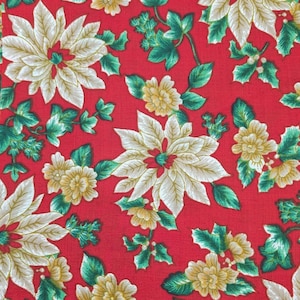Vintage red poinsettia fabric - HALF YARD