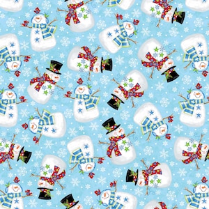 A Jolly Good Time Light Blue Tossed Snowmen | Winter Fabric | Victoria Hutto for Studio E  | Christmas Fabric