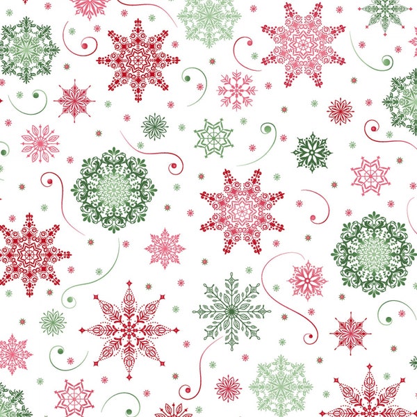 Christmas Night White Snowflakes | Holiday Snowflakes Fabric | Maywood Studio | Monique Jacobs | Christmas Fabric by the Yard