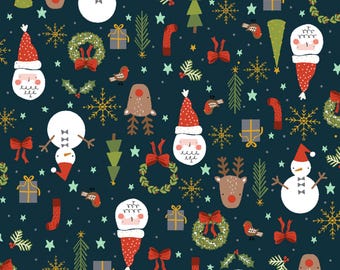 Christmas Lane Navy Jolly Good Time | Holiday Mix Fabric  | RJR | Christmas Fabric