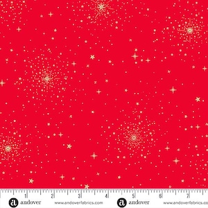 Gute Nachricht roter Weihnachtsstern | Sparkle Stars mit metallischen Akzenten | Makower DE | Andover Stoffe | Weihnachtsstoff