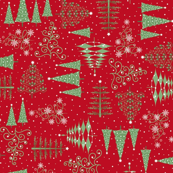 Christmas Night Red Trees | Holiday Modern Trees Fabric | Maywood Studio | Monique Jacobs | Christmas Fabric by the Yard