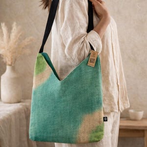 Teal Shoulder Tote Bag, Soft Blend Tote, Jute Cotton Tote, Everyday Shoulder Bag, Eco Friendly Tote