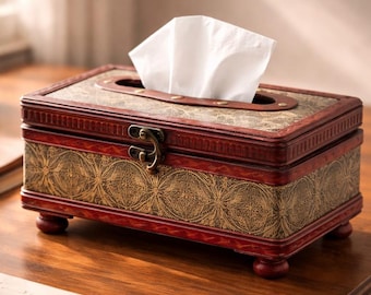 Handmade Vintage Tissue Box Cover with Legs,Classic Glamour Decorative Tissue Holder for Study or Library