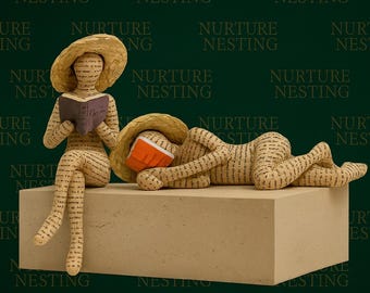 Small Resin Reader  Statue ,Whimsical Reading Woman Figurine Fantasy Shelf And Garden Art