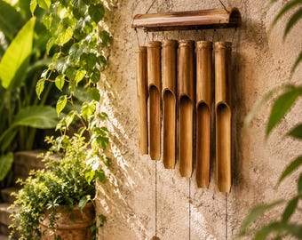 Large Bamboo Wind Chime, Natural Bamboo Garden Decor, Boho Outdoor Hanging, Eco-Friendly Porch Gift