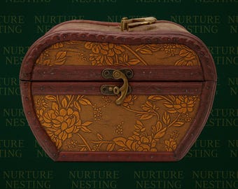 Apple 1920s Style Trinket Keepsake Box Antique Small Wooden Vintage Storage Chest