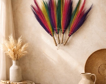 Handmade Rainbow Pampas Natural Seagrass Wall Decor Broom Set Of 4  Colourful Pampas Bundle  Bohemian  Meditation Room Yoga Studio Decor