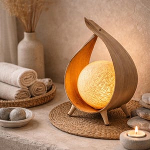 Naturholz Kokosnussblatt Tischlampe Skulpturale Handgemachte Natürliche Ruhe Wohndekor