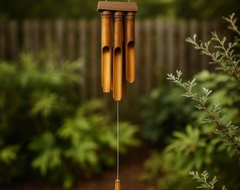 Carillón de viento de bambú hecho a mano: decoración de madera natural para jardín y patio