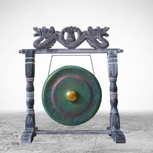 Balinese Temple Gong 50cm | Hand Carved Stand And Mallet | Meditation And Sound Healing Gong | Free UK Shipping | Dragon Frame Gong