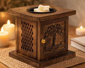 Handgesneden mangohouten levensboom oliebrander - aromatherapieverspreider