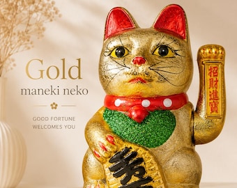 Large Lucky Cat , Extra Large Gold Maneki Neko Money Figurine, Japanese Fortune Decor, Prosperity Gift, Feng Shui  Statue