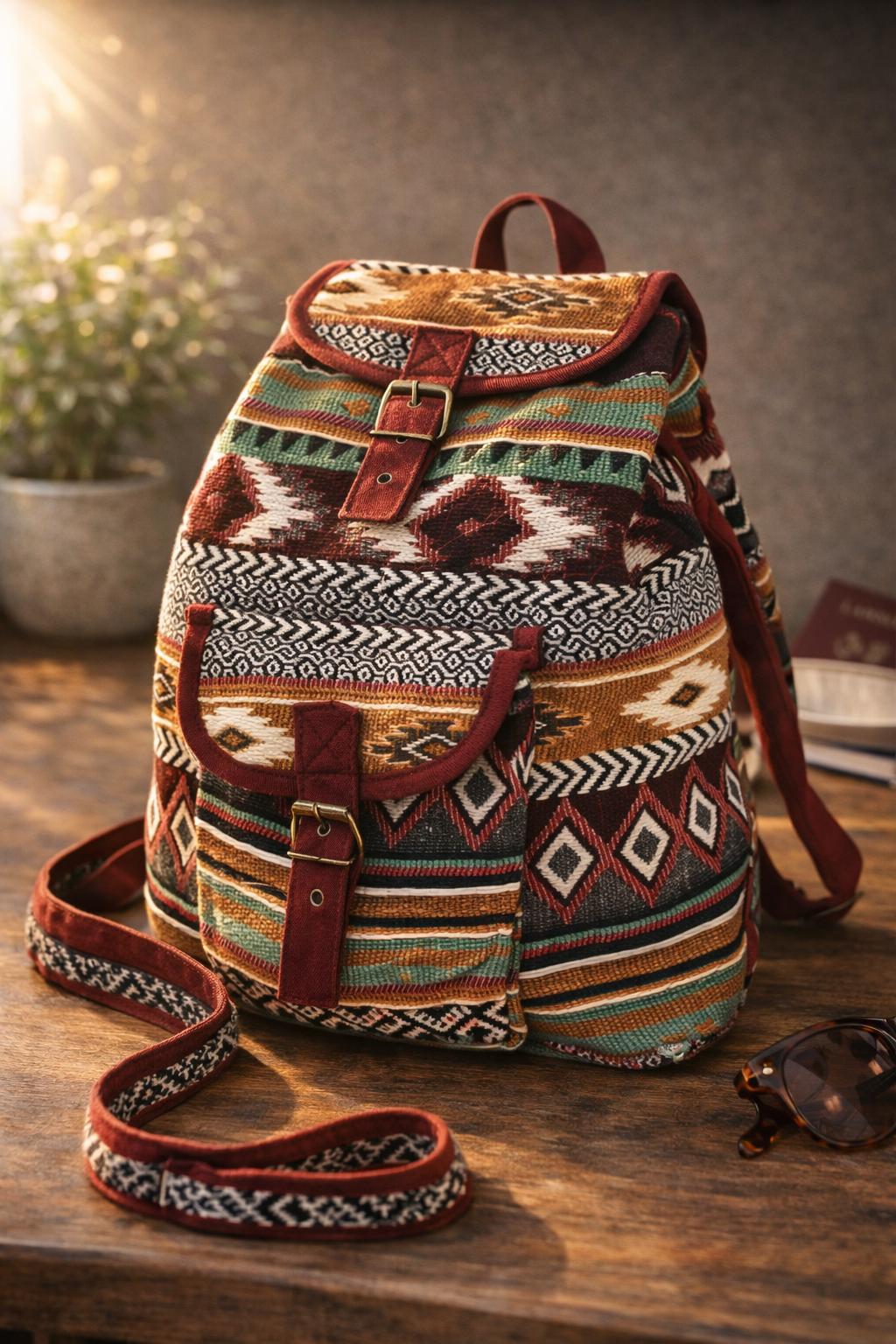 Vintage Plaid Woven Straw Backpack Brown Tan Bohemian Cottagecore Western il_1080xN.6643847355_o8sf.jpg main image 3