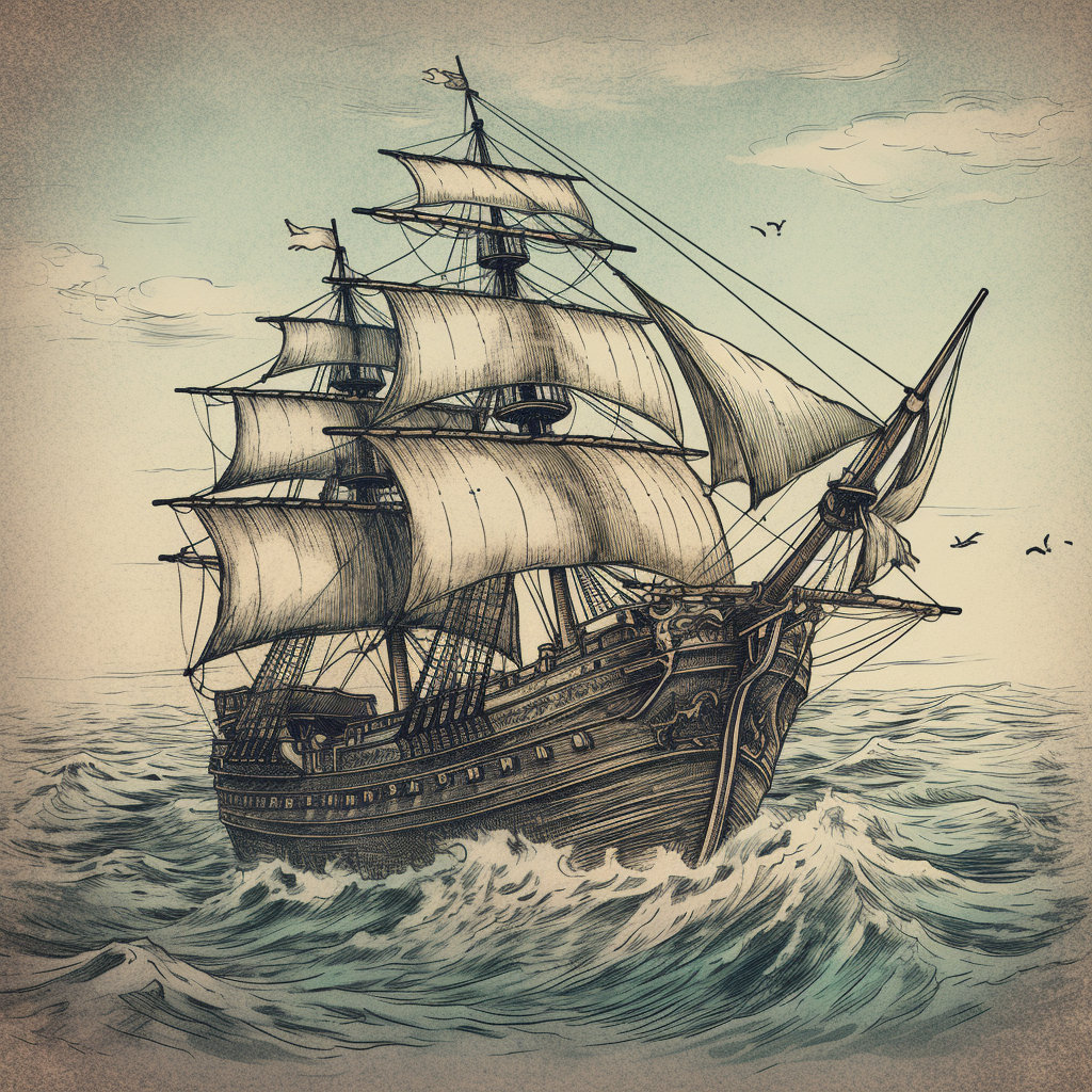 Vintage Sketch of a Pirate Ship - Etsy
